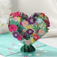 Handmade 3D Pop Up Card Colourful Flower Love Heart Gold Green Thank you card